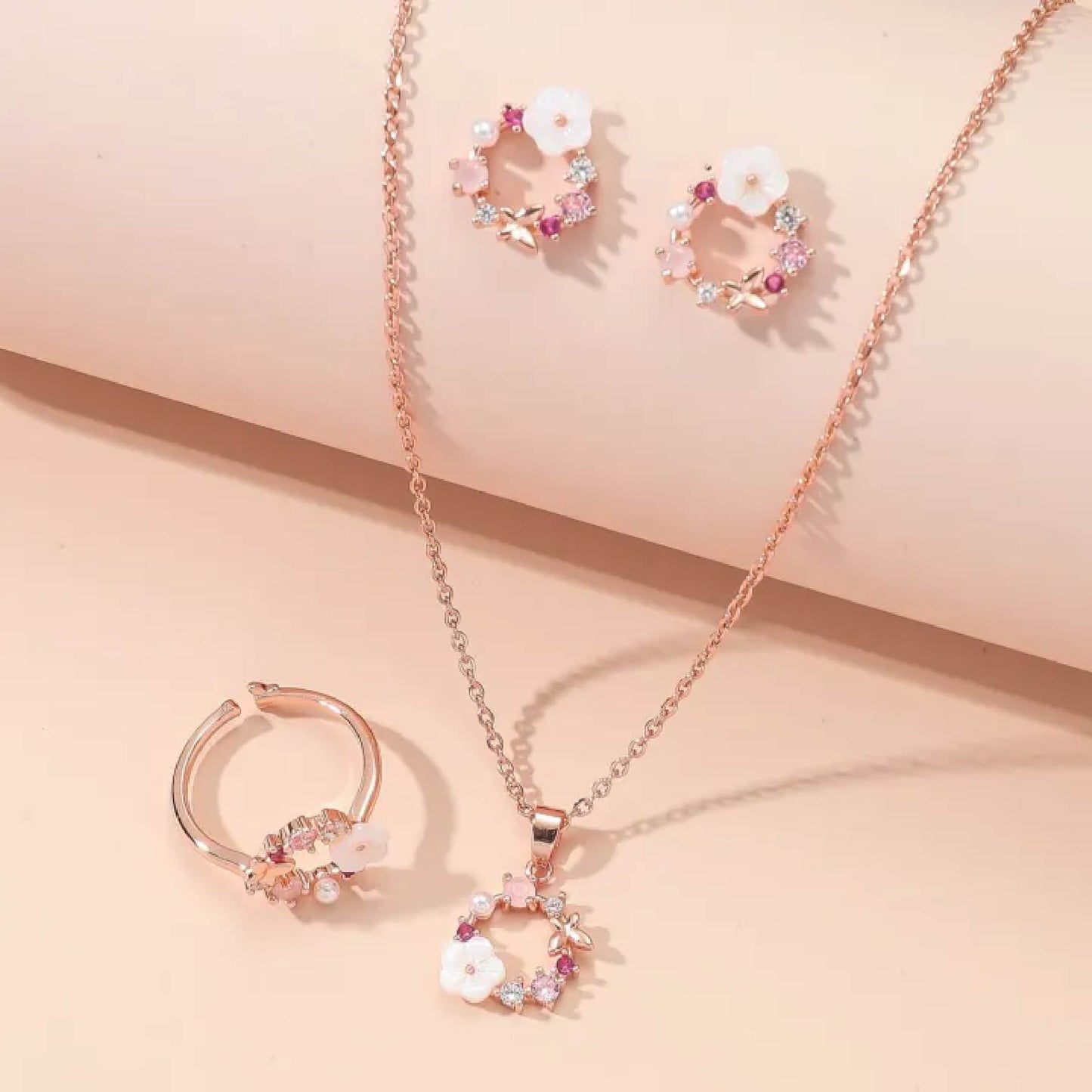 4 Piece Rose Gold Flower set